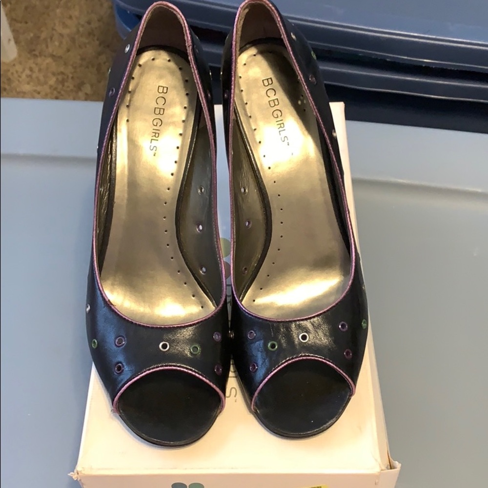 BCBGirls black and purple heels